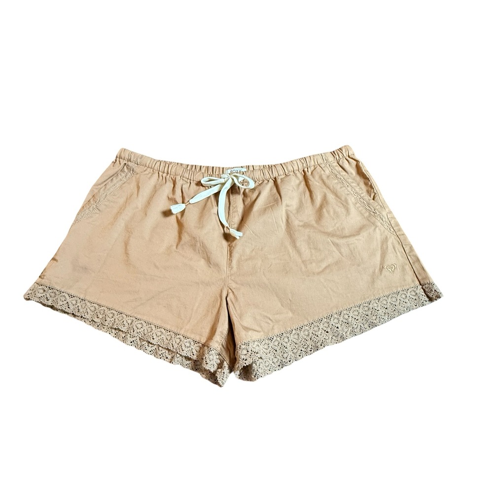 Roxy Lace Trim Shorts Women XL Tan Drawstring Beach Boho Casual